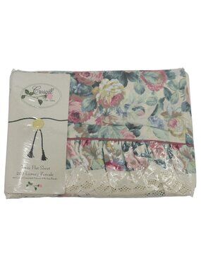 VTG Croscill Chartwell Twin Flat Sheet Pink Rose Granny Floral Flower Cotton NEW